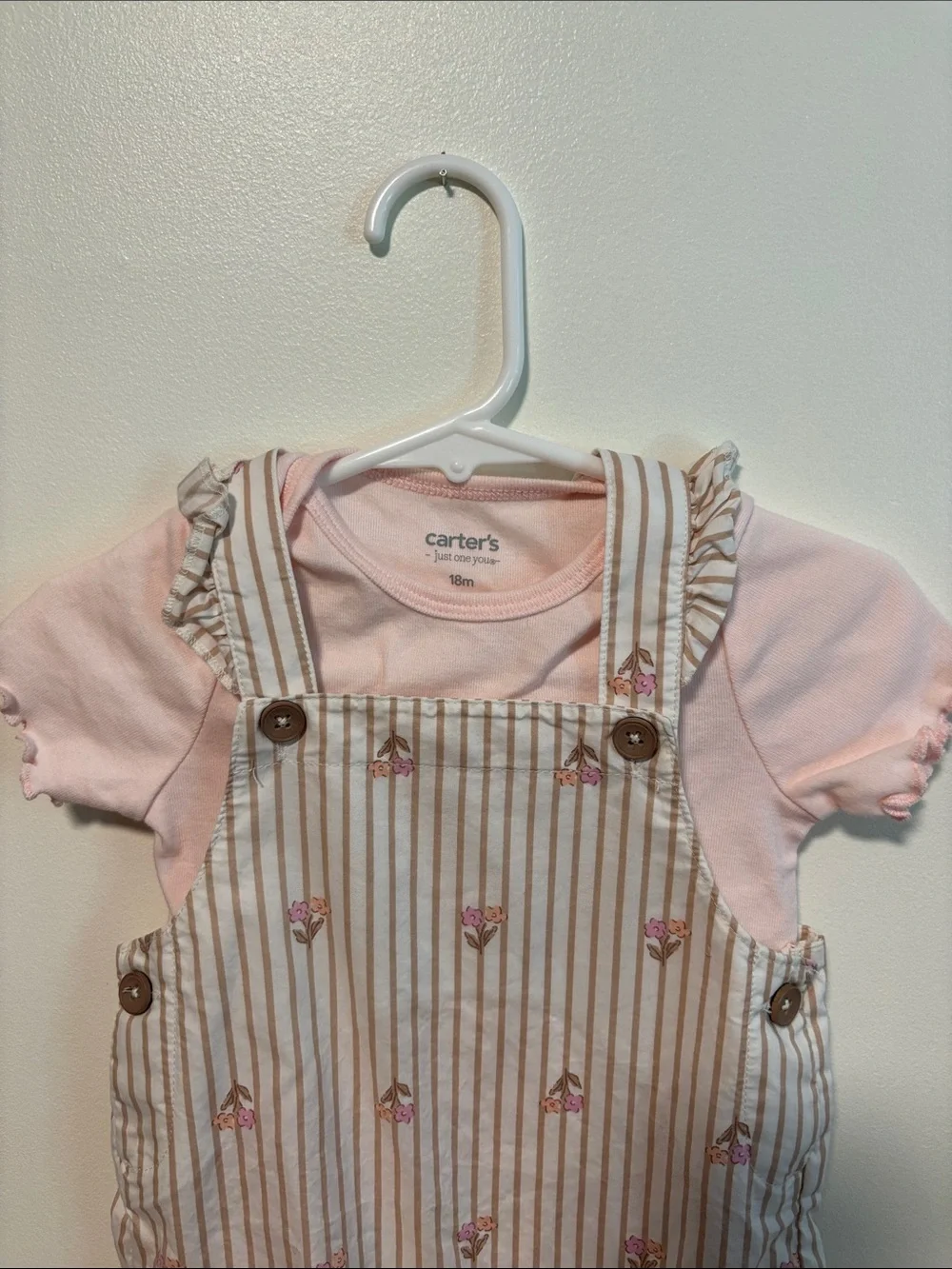 Carter's Pink Bodysuit with Striped Floral Overalls